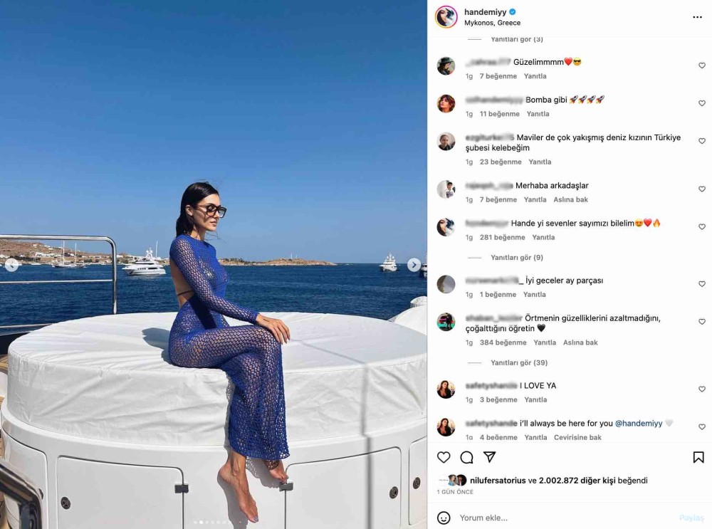 hande ercel in mikonos paylasimi begeni topladi deniz kizinin turkiye subesi